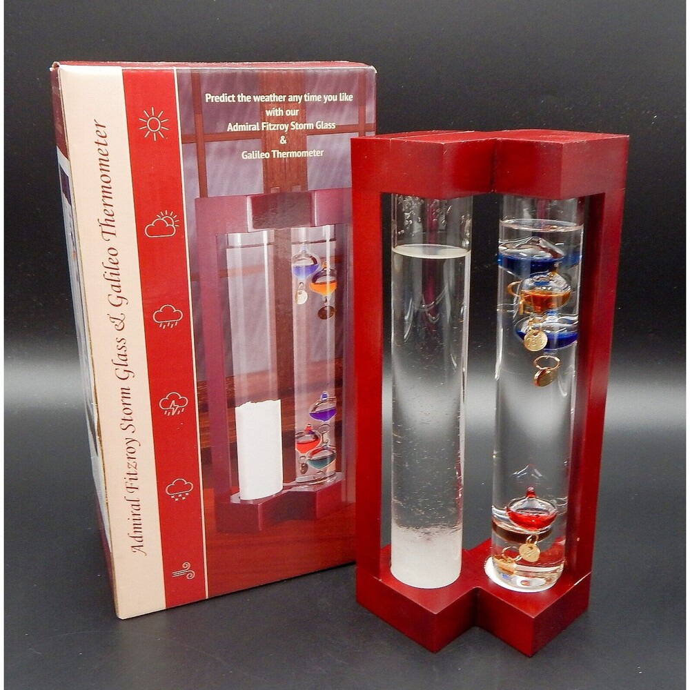 Admiral Fitzroy Storm Glass And Galileo Thermometer Wood Base Desk Thermometer